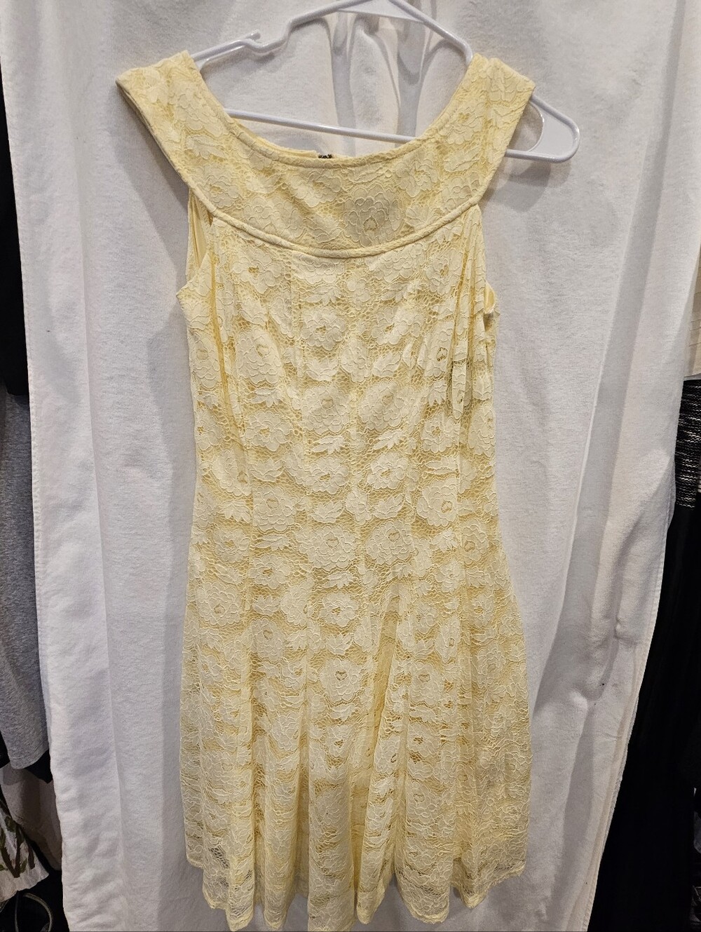 Gabby Skye Pale Yellow Lace Sleeveless Fit-and-Flare Dress